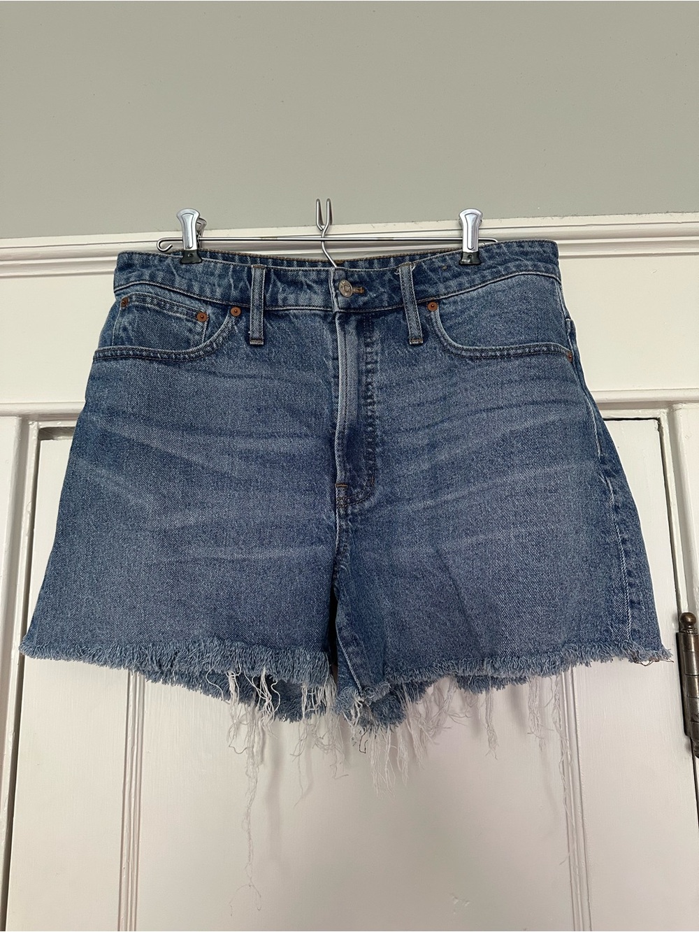 Madewell Medium Blue High-Rise Frayed Denim Shorts
